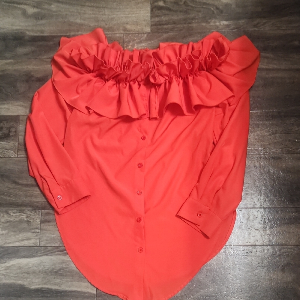 Women's Ruffled Off-Shoulder Top - Red